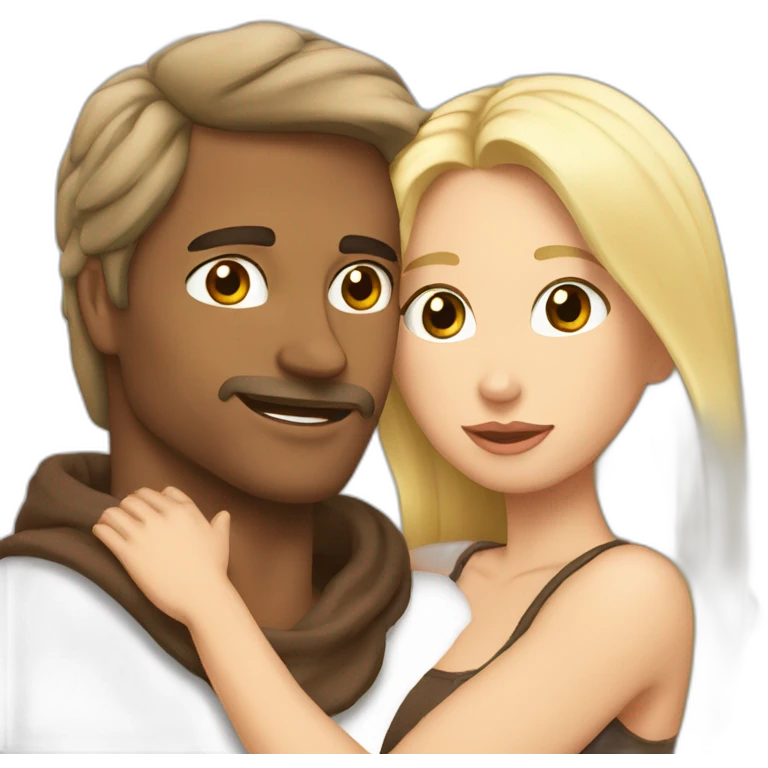 brune qui fait un calin a un blond emoji