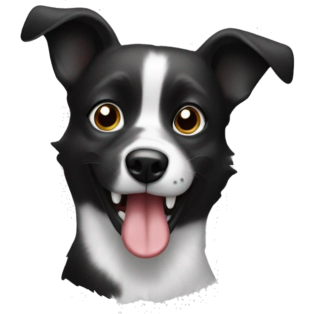 A black and white dog big eye and tongue  emoji