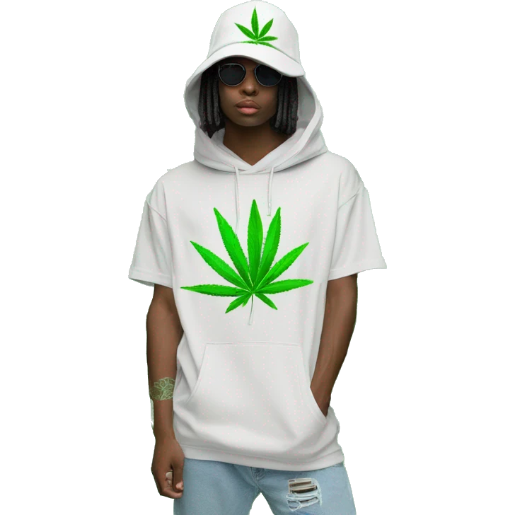 Hemp leaves Multicoloured neon person smoking wearing hoodie dancing hip hop bucket hat tropical Skater fashion aesthetic baggy clothes graphic t shirt 420 emoji