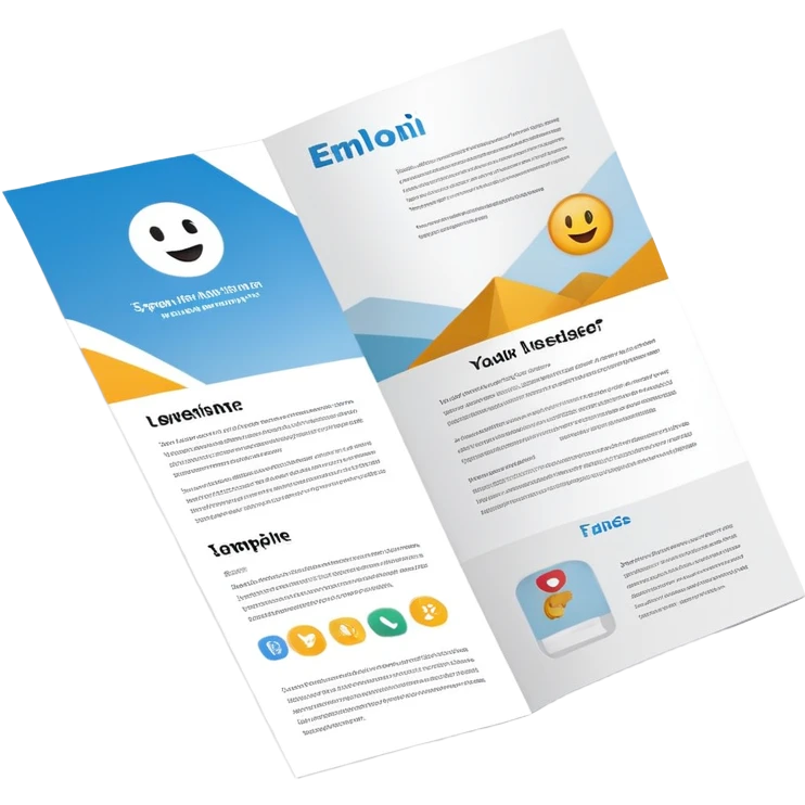 tri-fold brochure opened, with simple layout lines and image placeholders. emoji