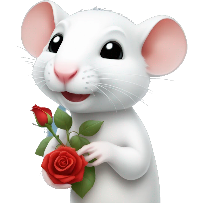 White rat holding a red rose emoji