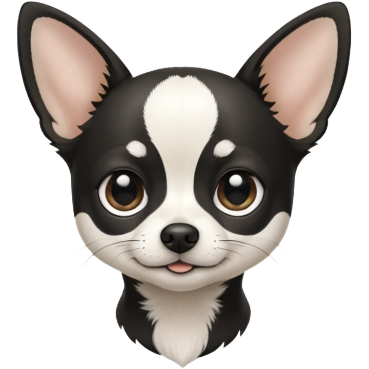 A black and white chihuahua emoji please with a thin white line on the center of head nose pointy emoji