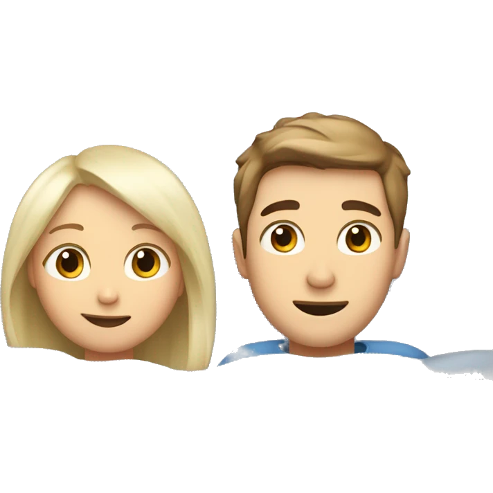 A couple, a girl with white blonde hair and a boy with brown hair lying in bed hugging each other emoji