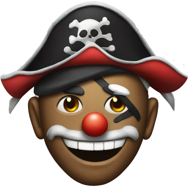 classic clown emoji but with an eyepatch and pirate hat emoji