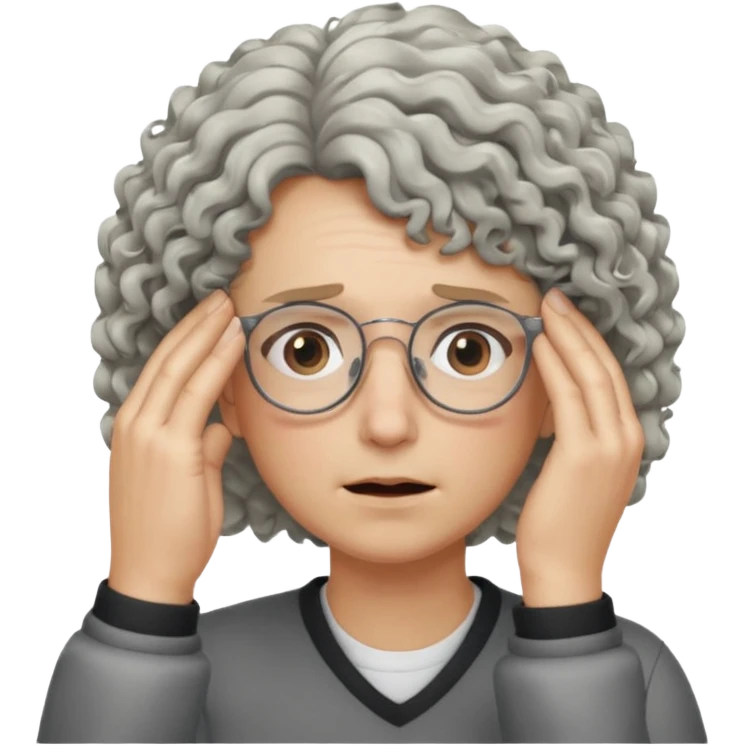 curly blonde/gray hair, glasses, face palm emoji
