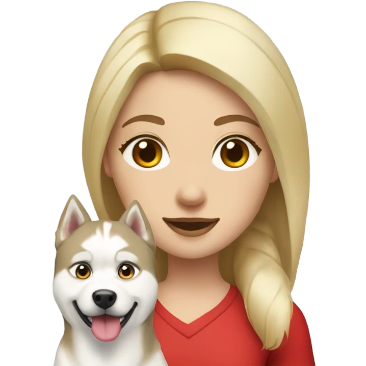 blonde girl with red and white Siberian Husky dog emoji