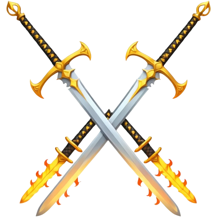 Fully golden on fire two royal swords crossed emoji
