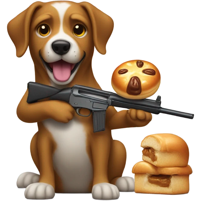 Dog with a shotgun and a honeybun emoji