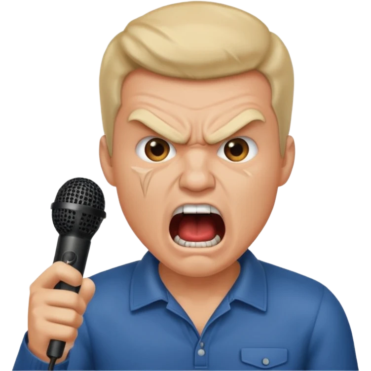 the male office manager yelling at her to stop with angry face while unpluggging her microphone cable standing up
 emoji