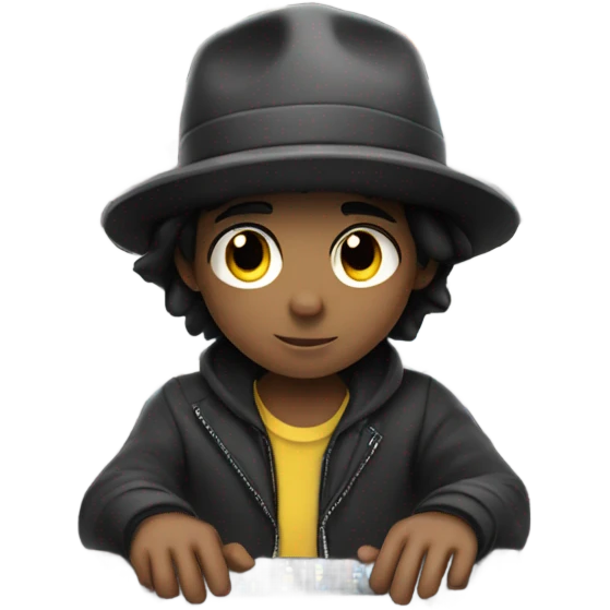 boy with black hair and hat djing emoji