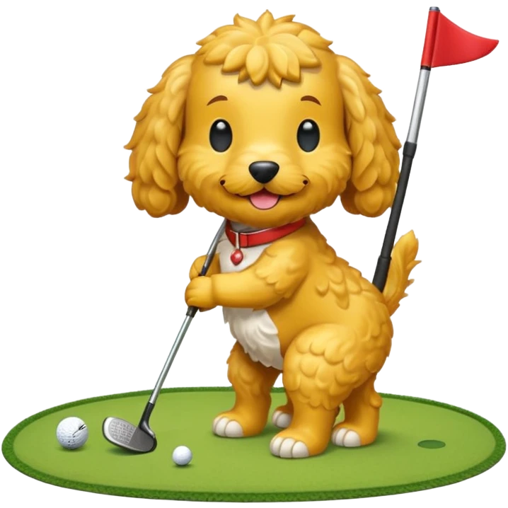 Yellow cockapoo playing golf emoji