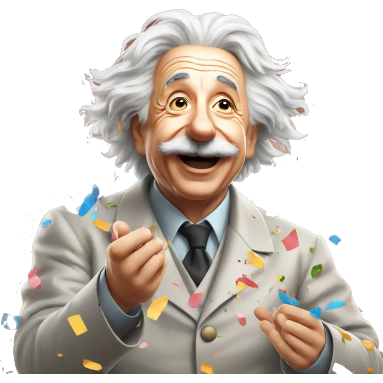 happy albert einstein shooting confetti with his hands emoji