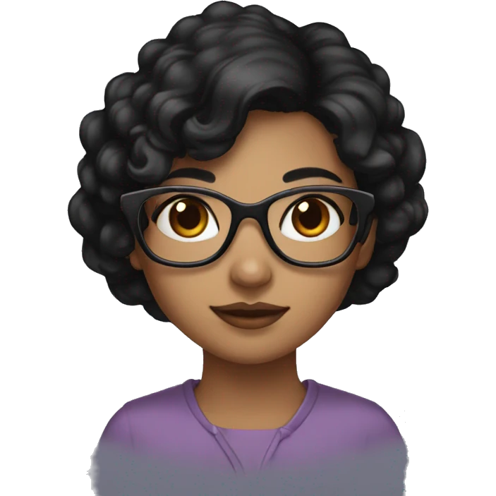 Lovely girl with brown skin and glasses and black hair and black eyes emoji
