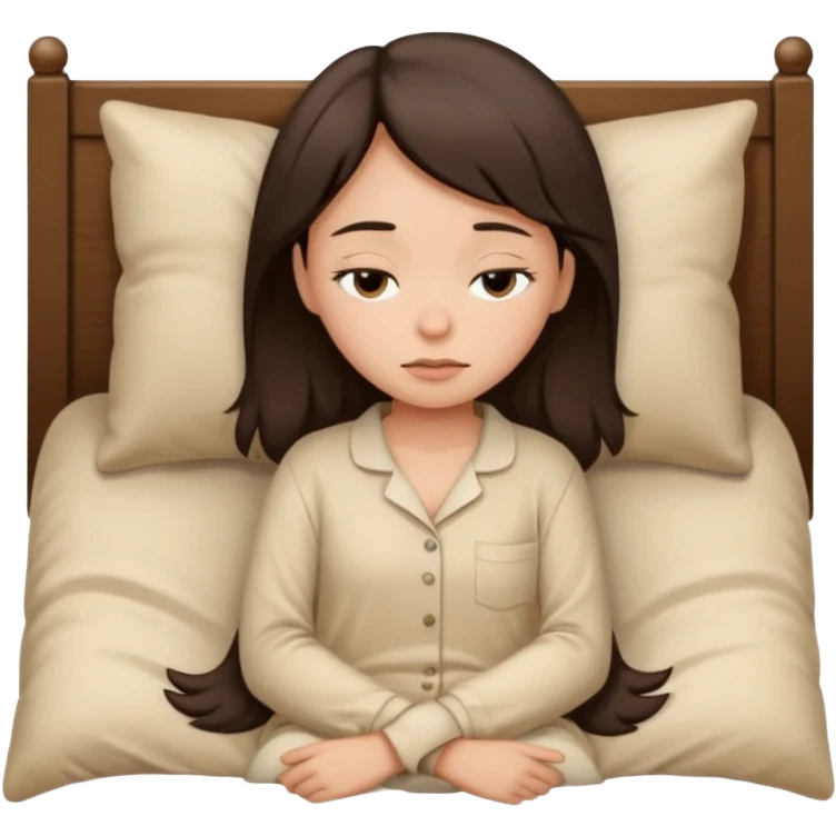 Girl dark brown hair sleepy with a beige pijama  emoji