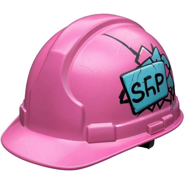 pink hard hat with graffity "</3" emoji