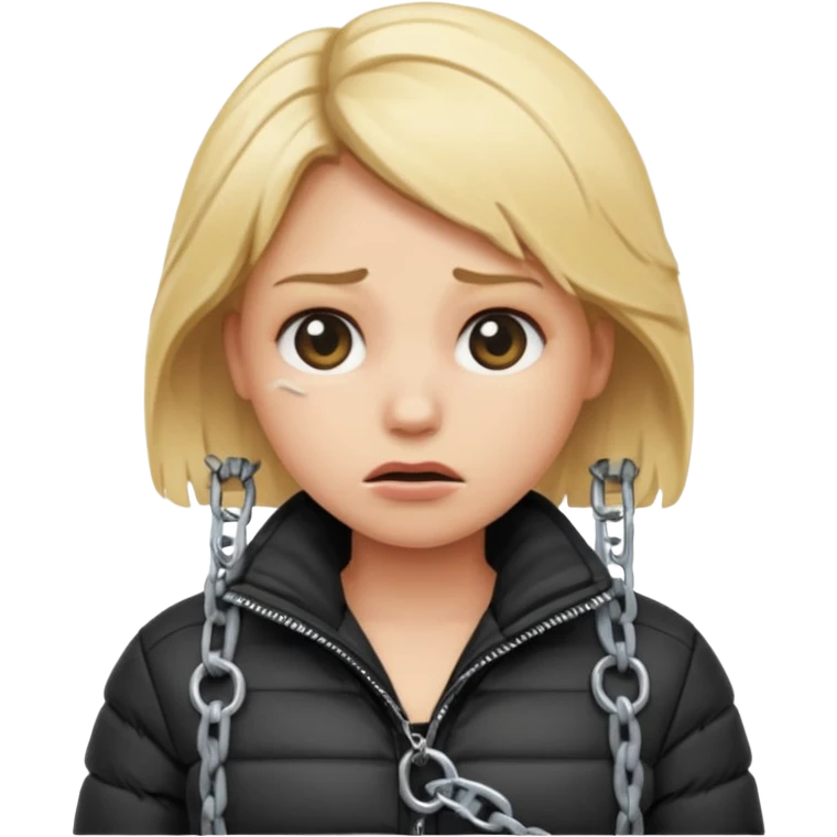 blond female emoji wearing a black down jacket, under bondage emoji
