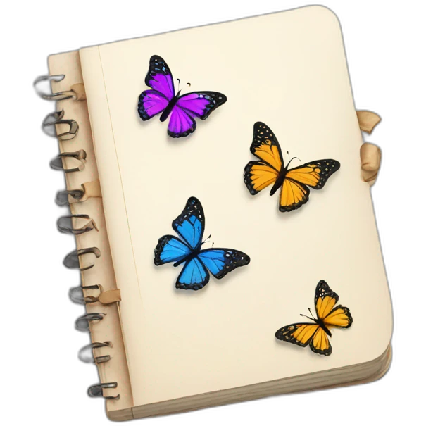 Charming beautiful open notebook with butterflies emoji