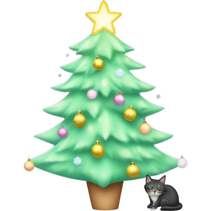 pastel green christmas tree with lights and cat on the star emoji