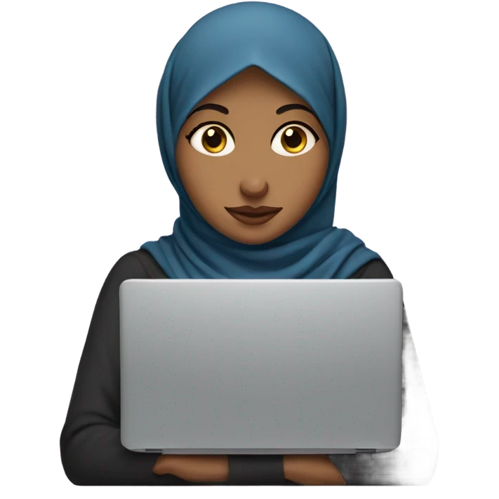 hijabi girl with laptop in front covering her lips and nose emoji