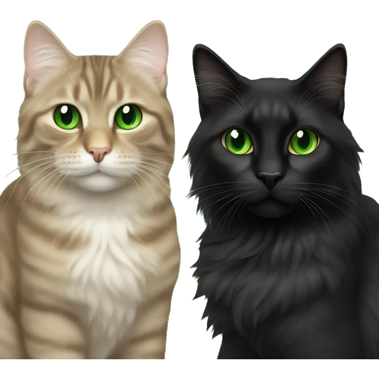 a long haired dark colored tabby cat and black cat with green eyes emoji