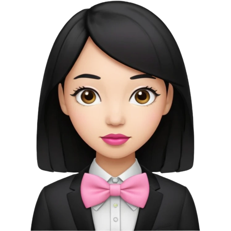 black hair woman with pink bowtie emoji