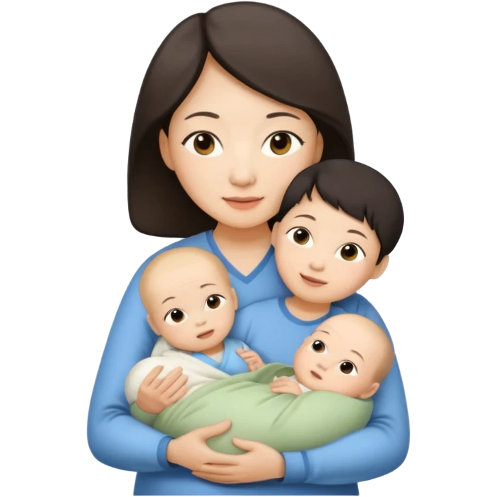 A Chinese mother (around 40) with her newborn and her 60-year-old mother. emoji