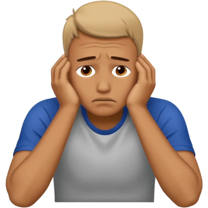 man sitting with hands on face, depressed and frustrated emoji