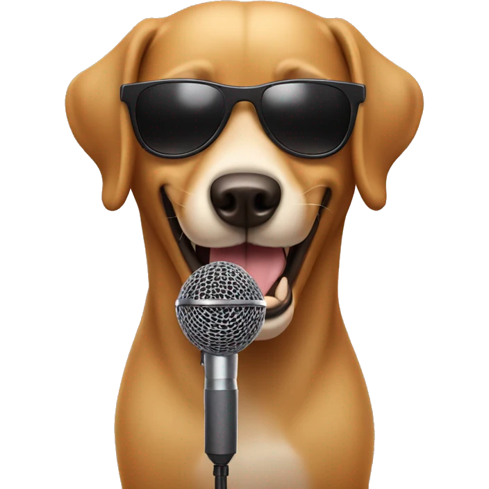 Dog singing with sunglasses and microphone emoji