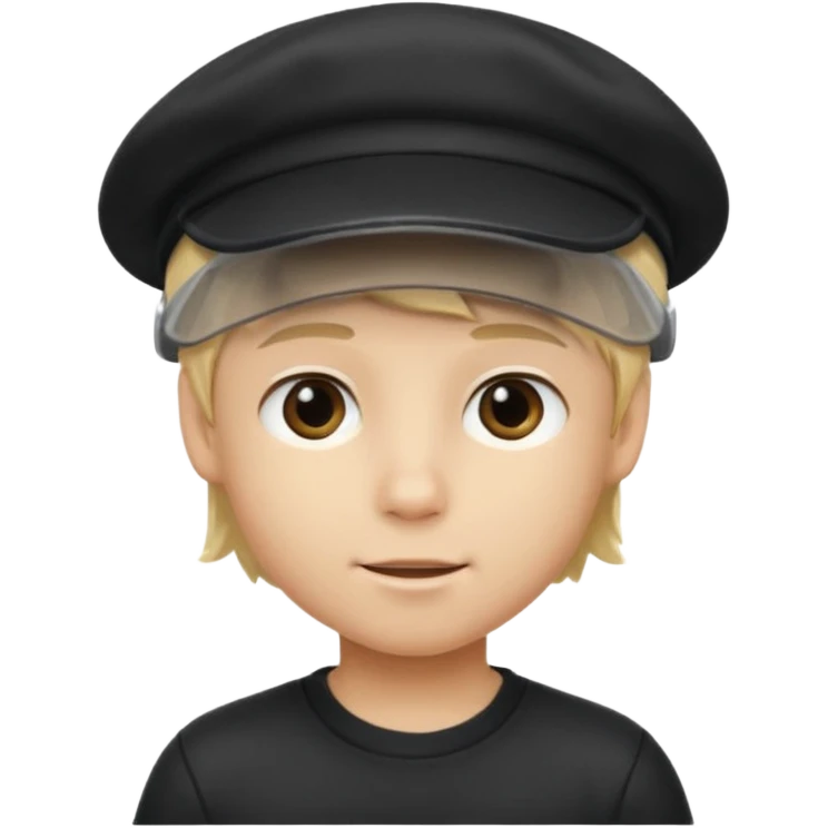 Ragazzo biondo con cappello nero con visiera emoji
