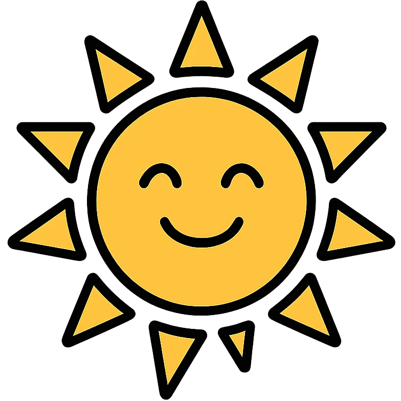 smiling sun icon with black outlines emoji