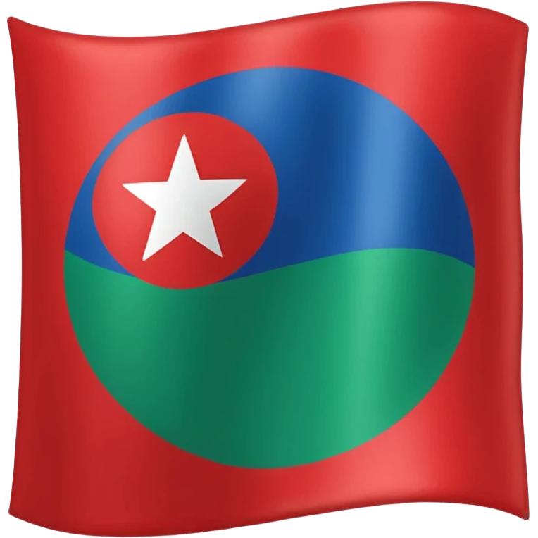 Emoji de bandera, mitad, azul y mitad inferior verde con un círculo rojo en el centro de la bandera en forma de rueda emoji