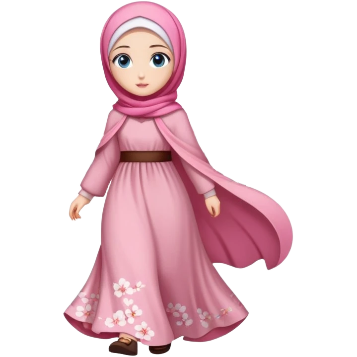 Turkish beautiful finish Konya girls blue eyes with lovely cherry blossom hijab long tail dress and she walk on street  emoji