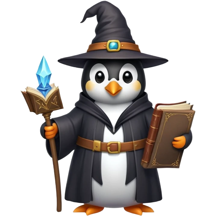 penguin wizard holding a book of spells emoji