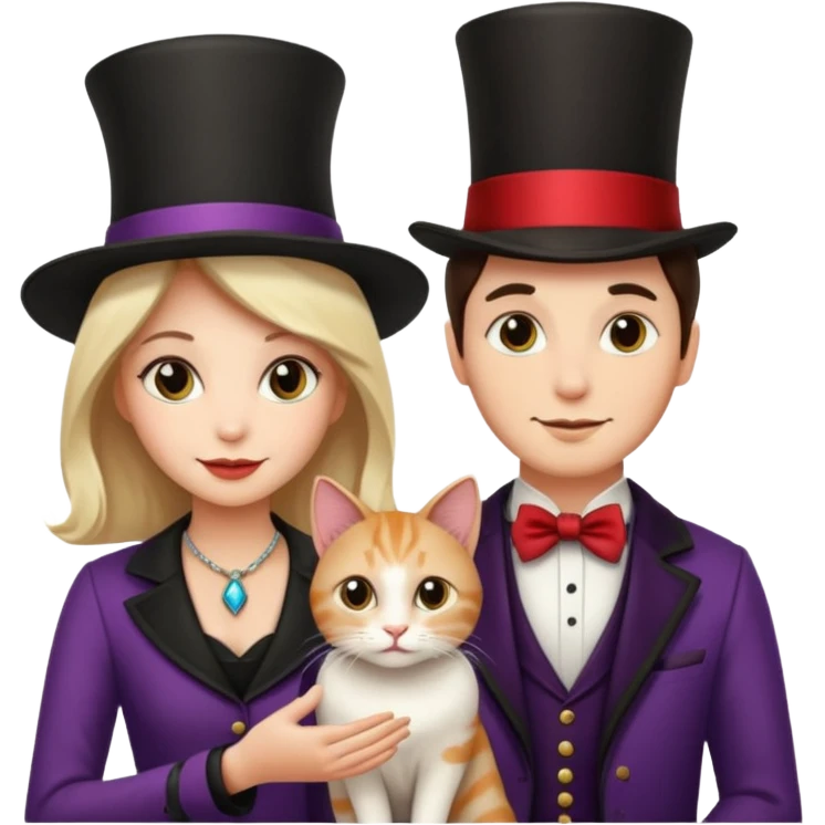 magician couple and their pet cat emoji