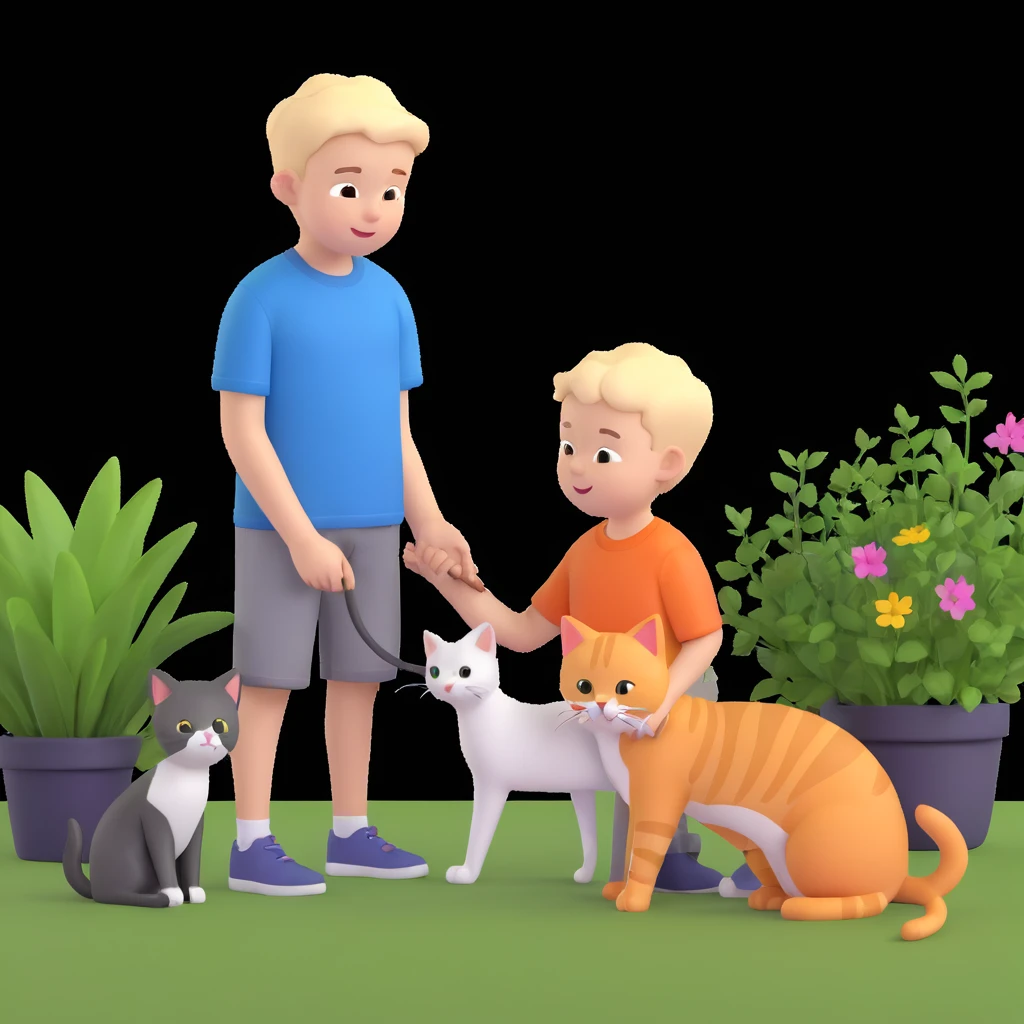 boy and cat pet in garden background emoji