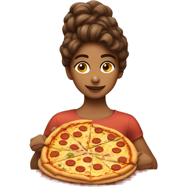 Chica con el pelo marrón comiendo pizza emoji