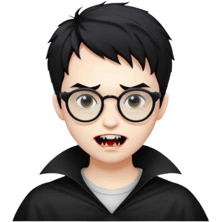 Cabelo bagunçado meio pequeno preto com cor de pele branco parecendo um vampiro e com oculos emoji