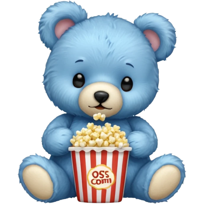 blue teddy bear eating popcorn emoji