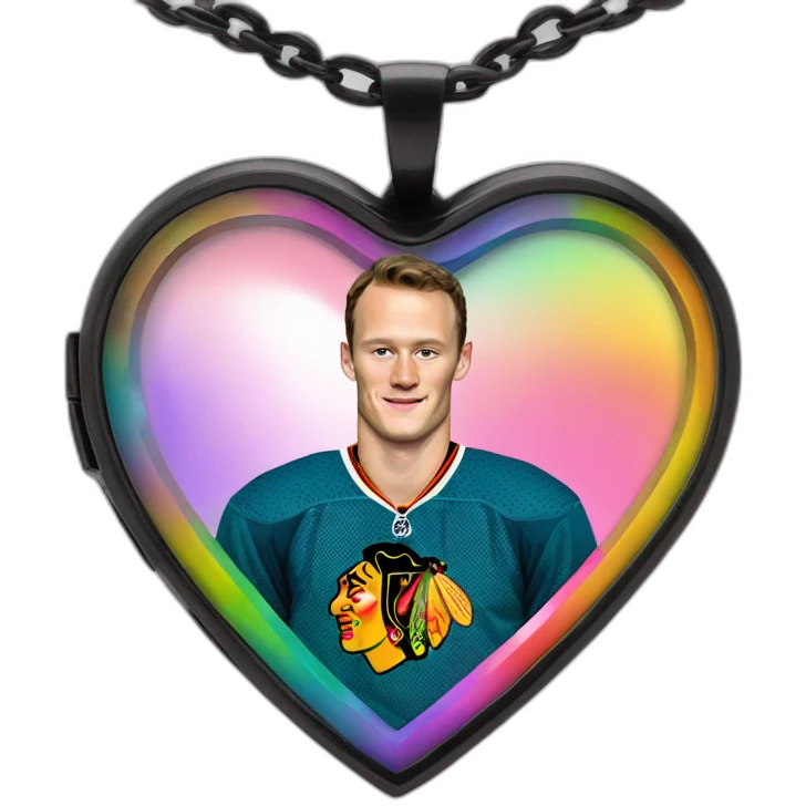 Jonathan Toews inside a rainbow locket heart emoji