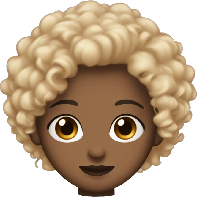 curly black hair with blond tips skin color light brown button nose eyebrows brown/ black eyes and I'm a girl emoji