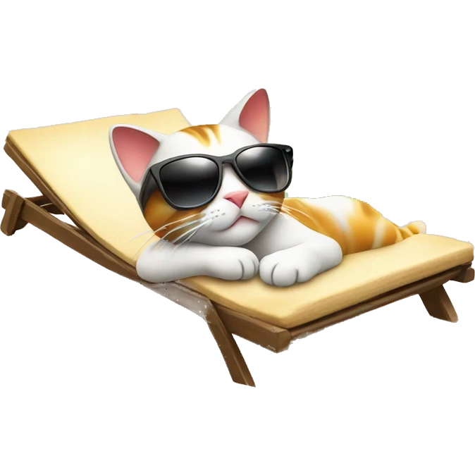 cat relaxing on the beach with sunglasses and drink, palm tree in background emoji