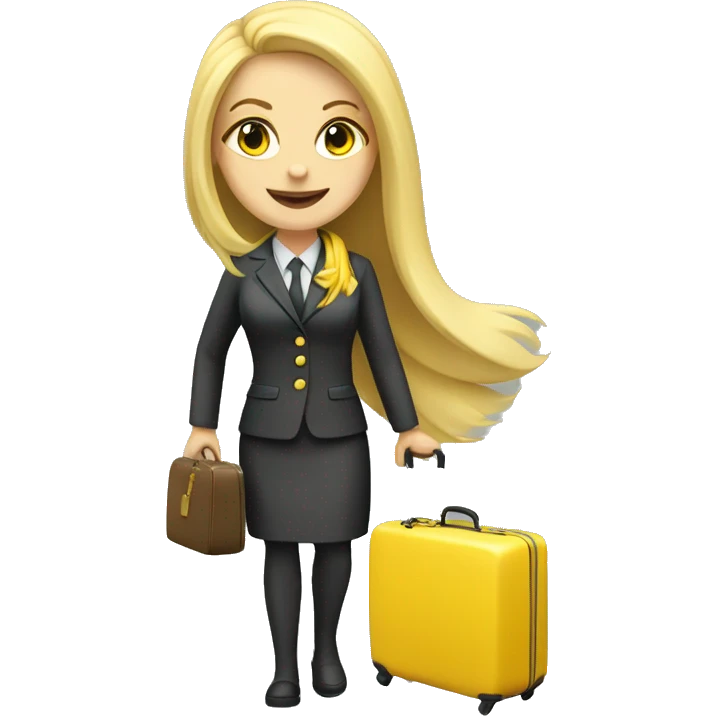 long blonde hair girl flight attendant with yellow scarf holding suitcase  emoji