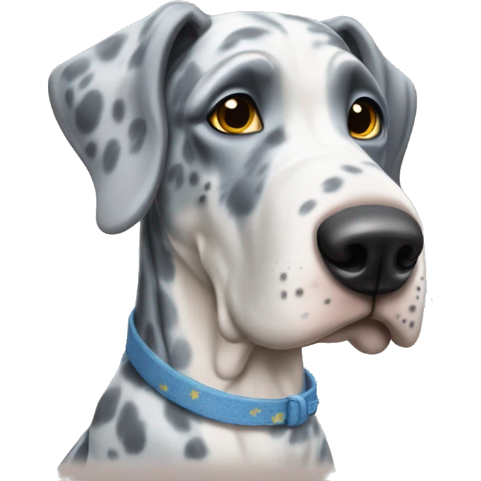 Blue Merle Great Dane dressed as butter emoji