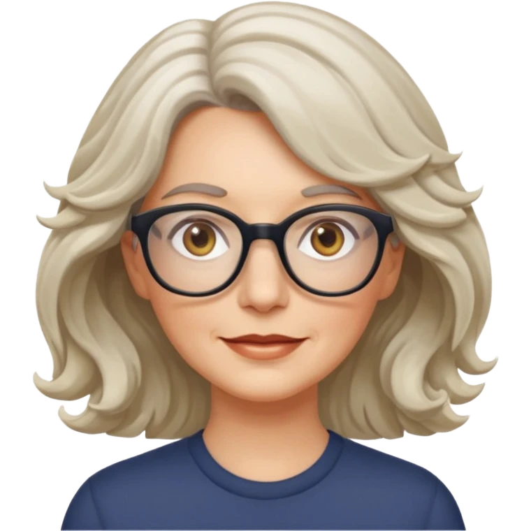 white middle-aged female with wavy medium-length hair, hazel eyes, and glasses emoji