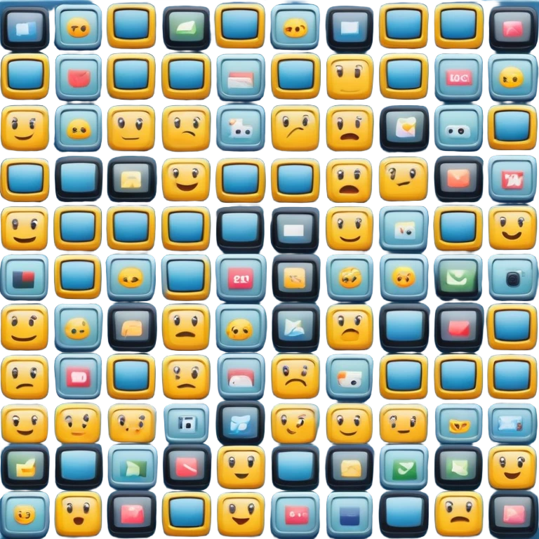 television set with a 2x2 grid of channels turned on, each grid square with a different image emoji