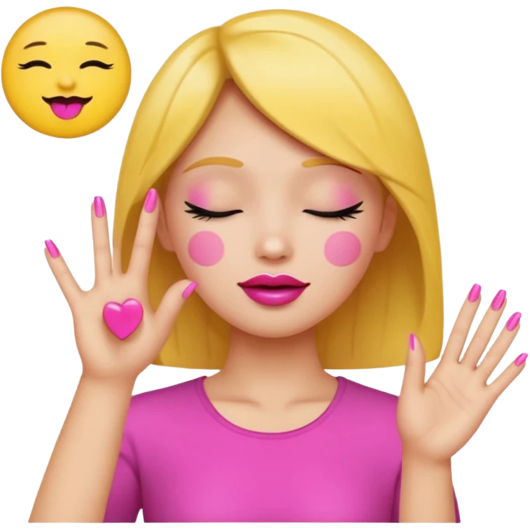 Yellow circle emoji sighing and drumming fingers up the side of their head the eye is closed it is a side profile pink lipstick and pink nails emoji