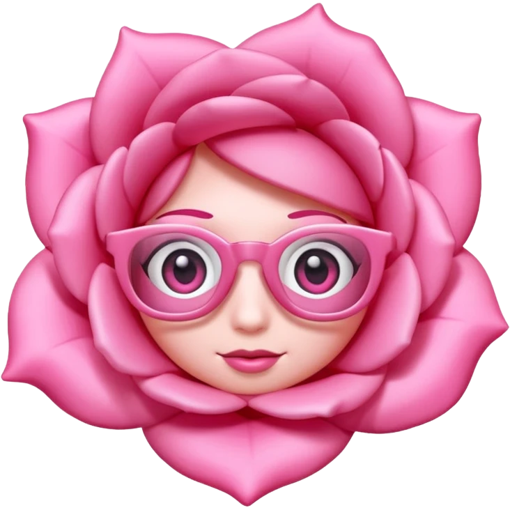A 3D cartoon rose-pink spectacle with  and soft reflections, negaive: characters. emoji