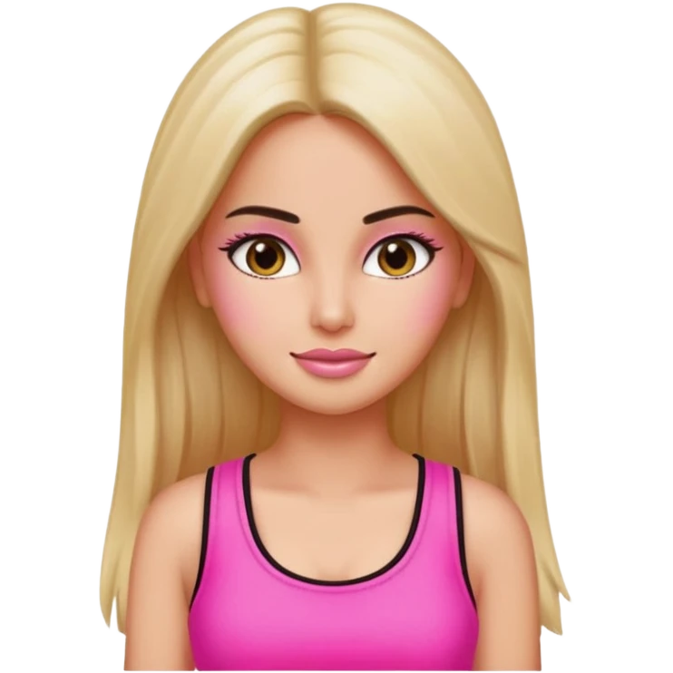 a pretty bratz emoji that looks like bollywood actress katrina kaif with straight  hair wearing a neon pink sleeveless top
She should look exactly like Katrina Kaif. emoji