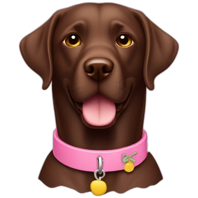 Labrador chocolate con collar rosa emoji