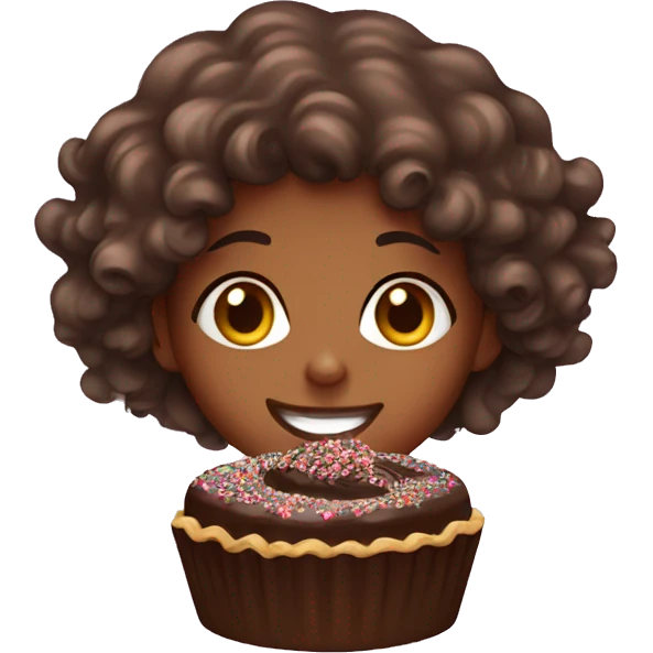 girl with curly hair eating chocolate cake  emoji